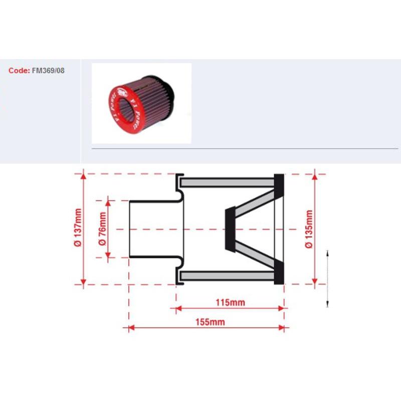 Filtre à air BMC conique Ø76mm - FM369/08 Filtre à air BMC conique Ø76mm - FM369/08 – Image 3